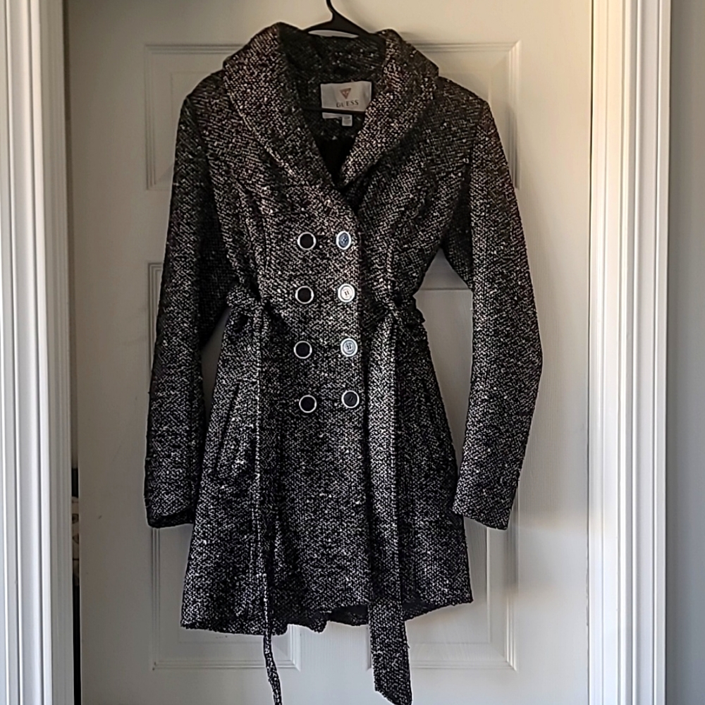 Womens Guess Button Up Dress Coat